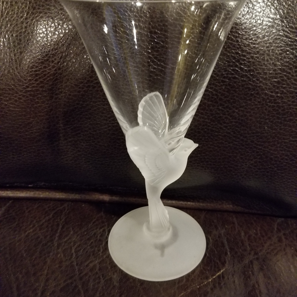 Sasaki Crystal Frosted Bird WINGS CLEAR Water Goblet Etuso Yamagishi